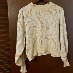 Philosophy Cream and Tan Patterned Balloon Sleeve Soft Cropped Sweater